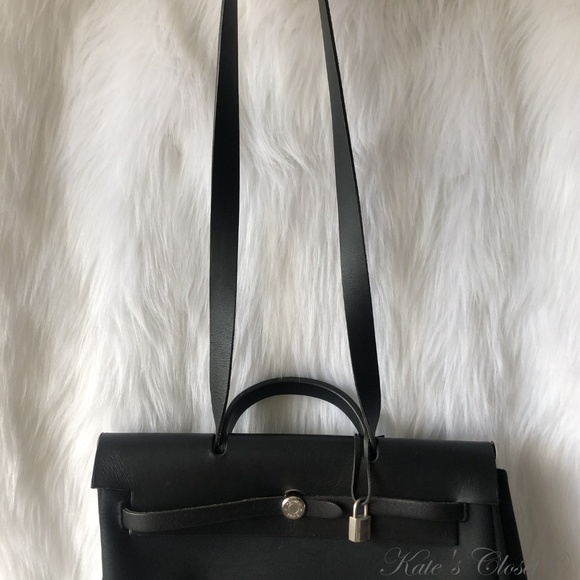 Hermès Herbag 2 In 1 Black Leather and Canvas Shou - Picture 2 of 10